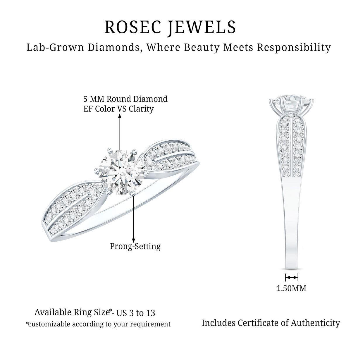 Certified Solitaire Lab Grown Diamond Promise Engagement Ring