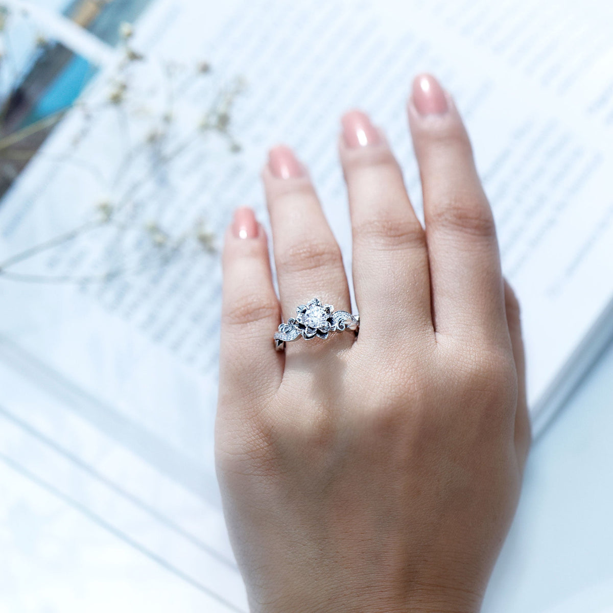 Lab Grown Diamond Flower Engagement Ring for Her