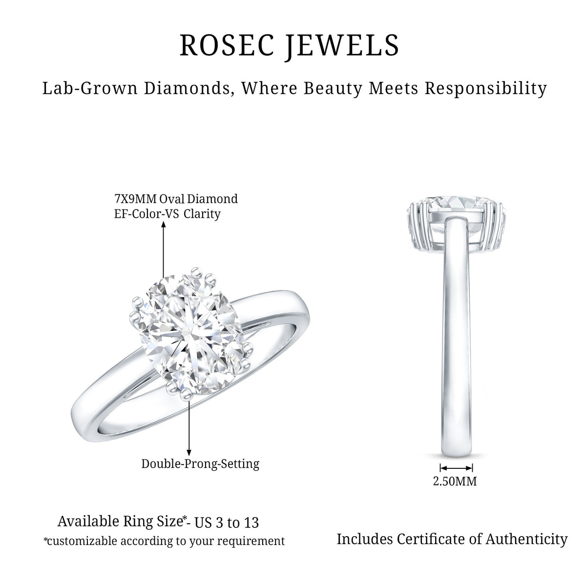 2 Carat Oval Cut Lab Grown Diamond Engagement Ring