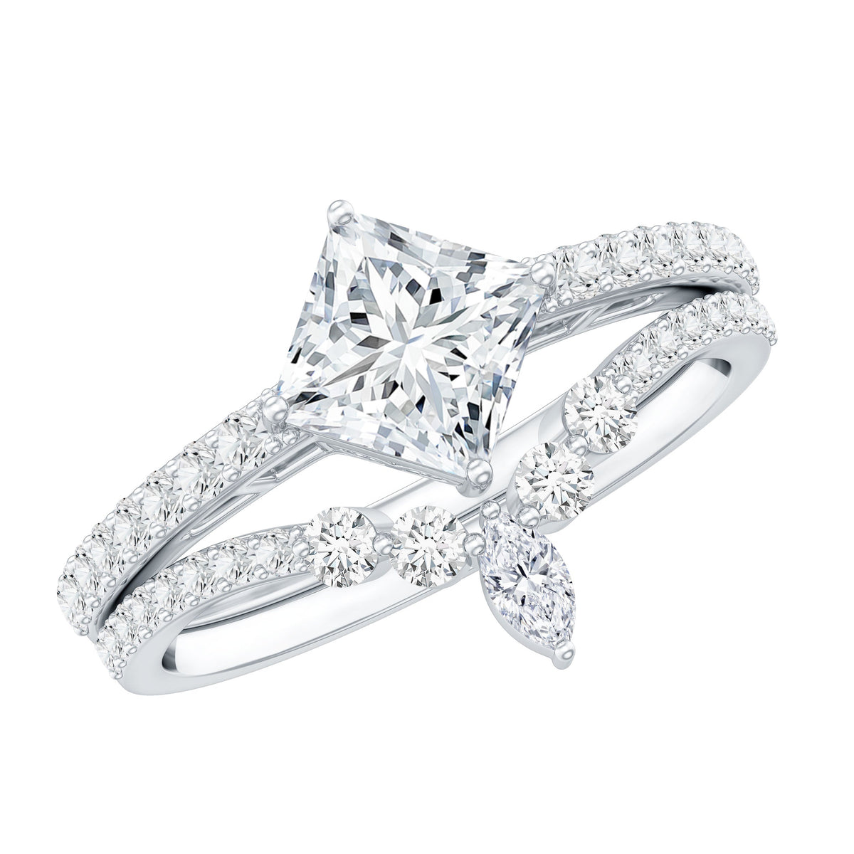 Lab Created Diamond Princess Cut Engagement Ring With Enhancer