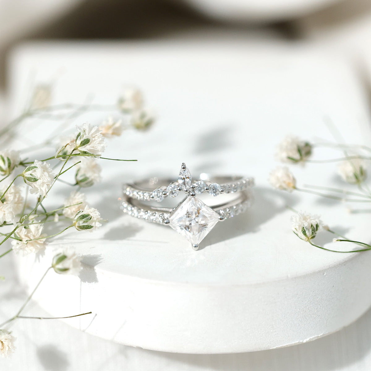 Lab Created Diamond Princess Cut Engagement Ring With Enhancer