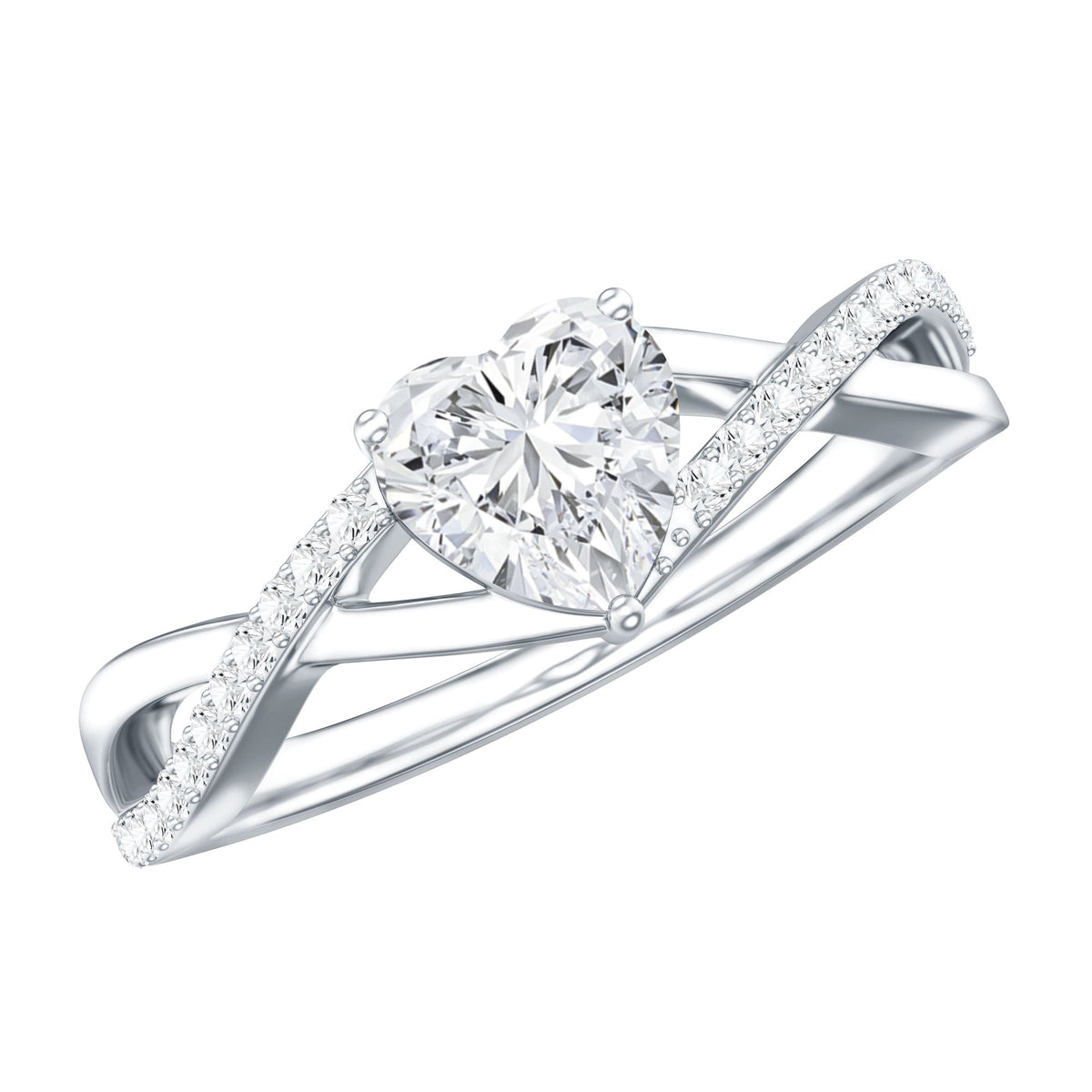Lab Created Diamond Heart Crossover Engagement Ring