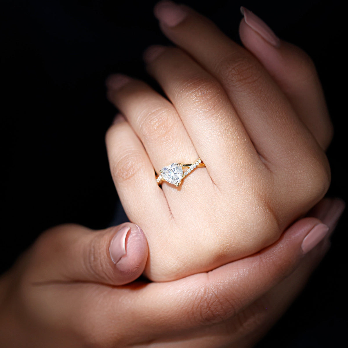 Lab Created Diamond Heart Crossover Engagement Ring