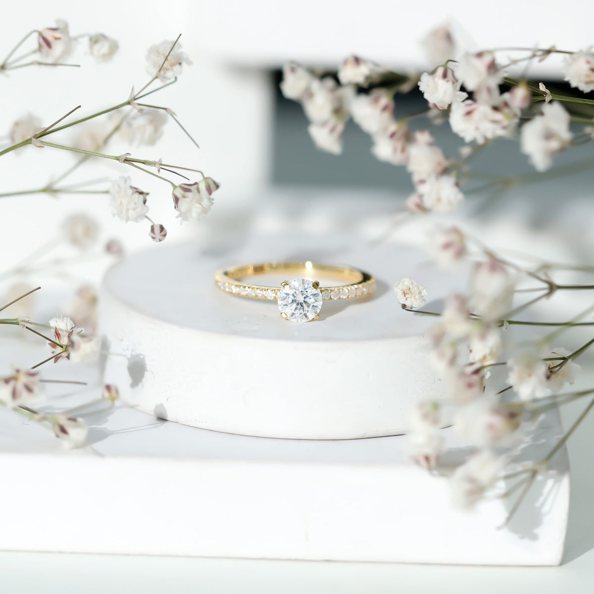 Round Brilliant Cut Lab Grown Diamond Promise Ring with Side Stones