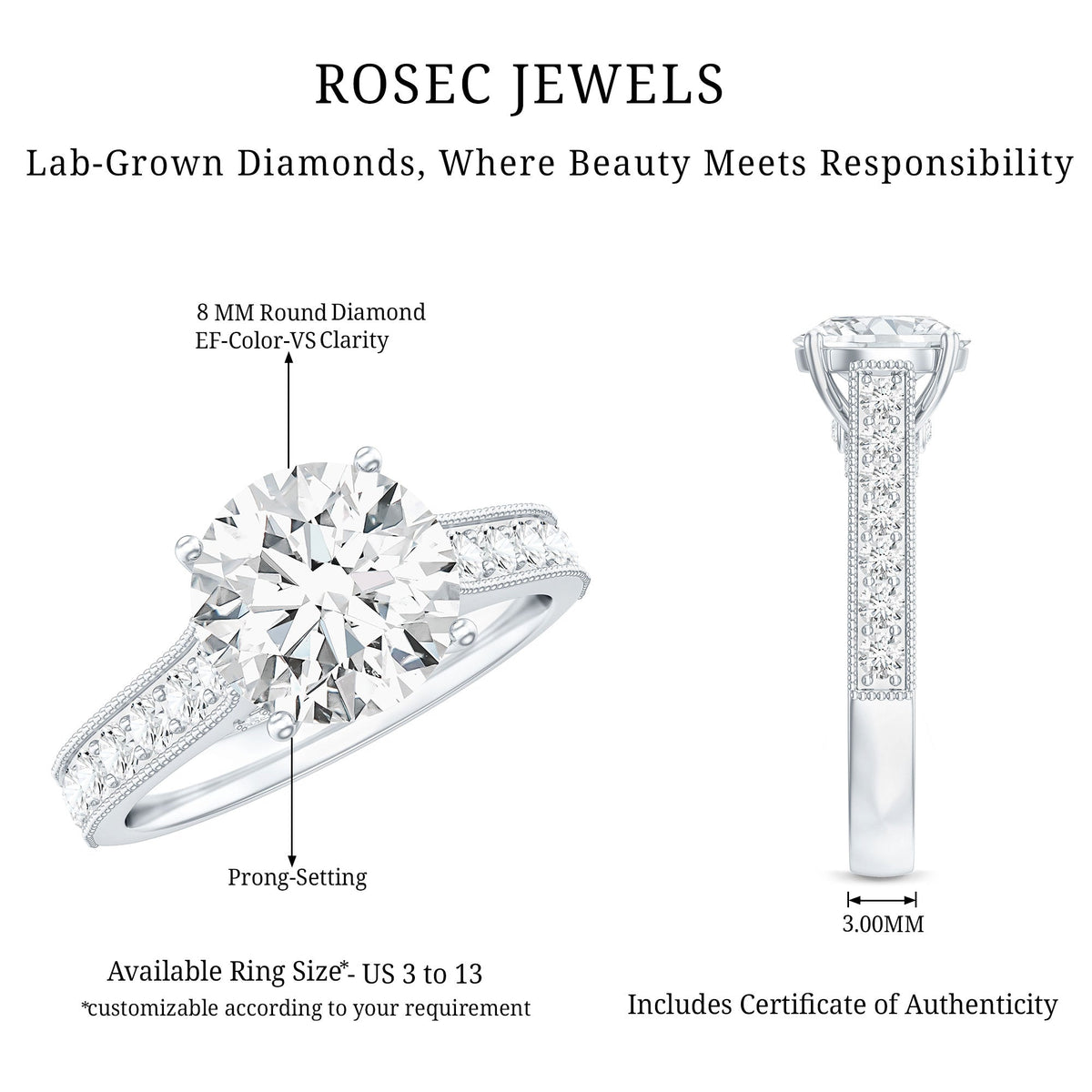 Certified Lab Grown Diamond 2 Carat Solitaire Engagement Ring