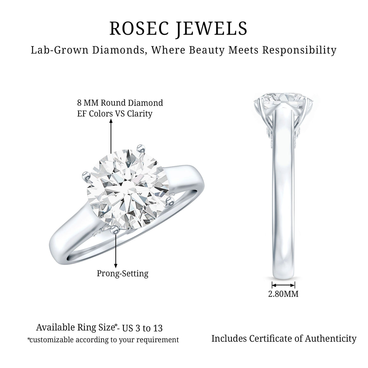 Brilliant Cut Lab Grown Diamond Classic Engagement Ring with Certificate