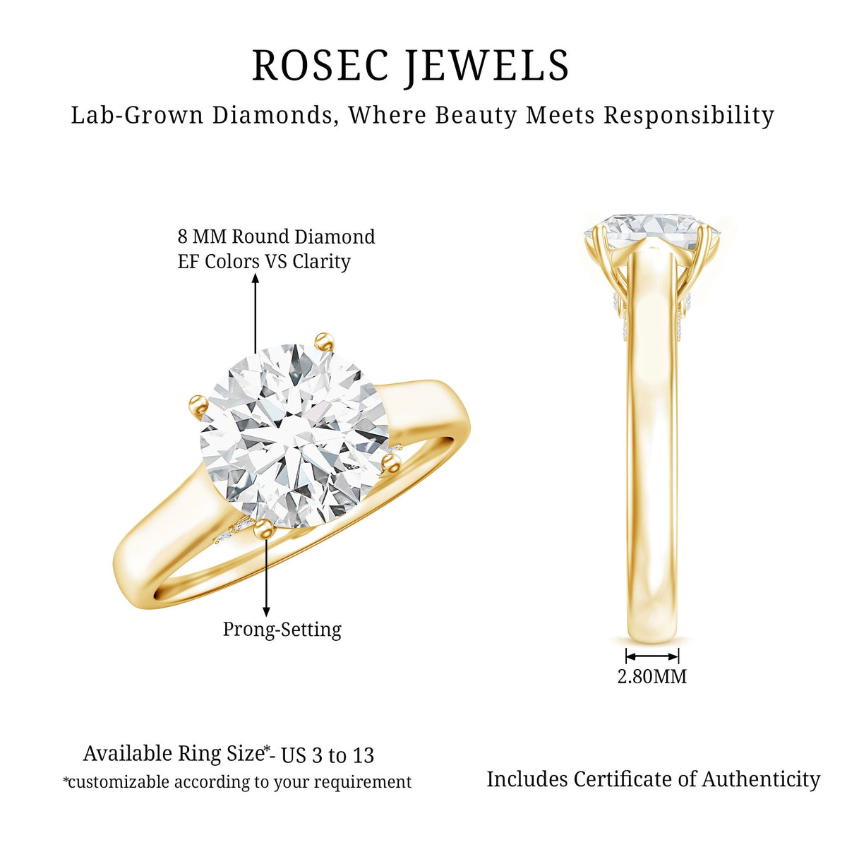 Brilliant Cut Lab Grown Diamond Classic Engagement Ring with Certificate