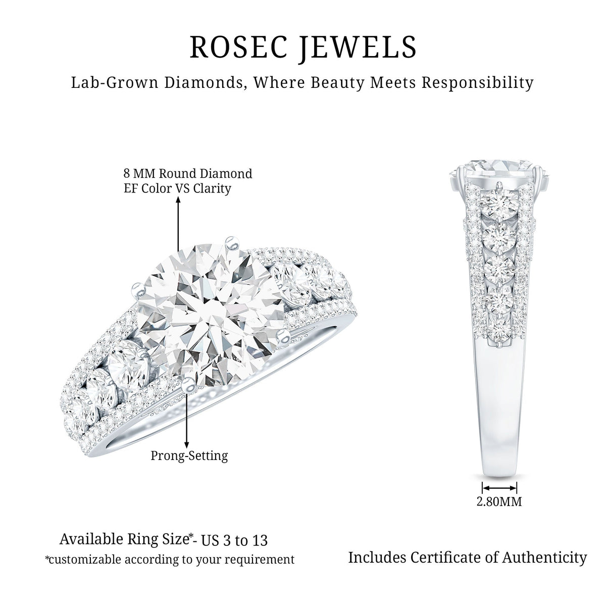 Lab Grown Diamond Statement Engagement Ring With Side Stones