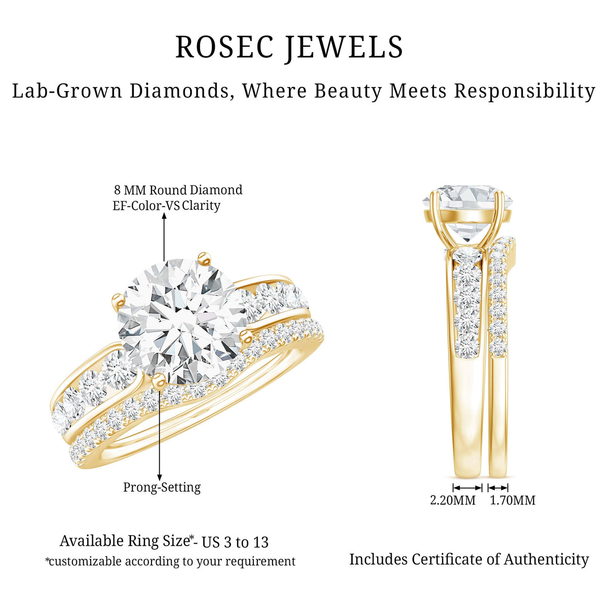 Certified Lab Diamond 2 Carat Round Engagement Ring with Enhancer