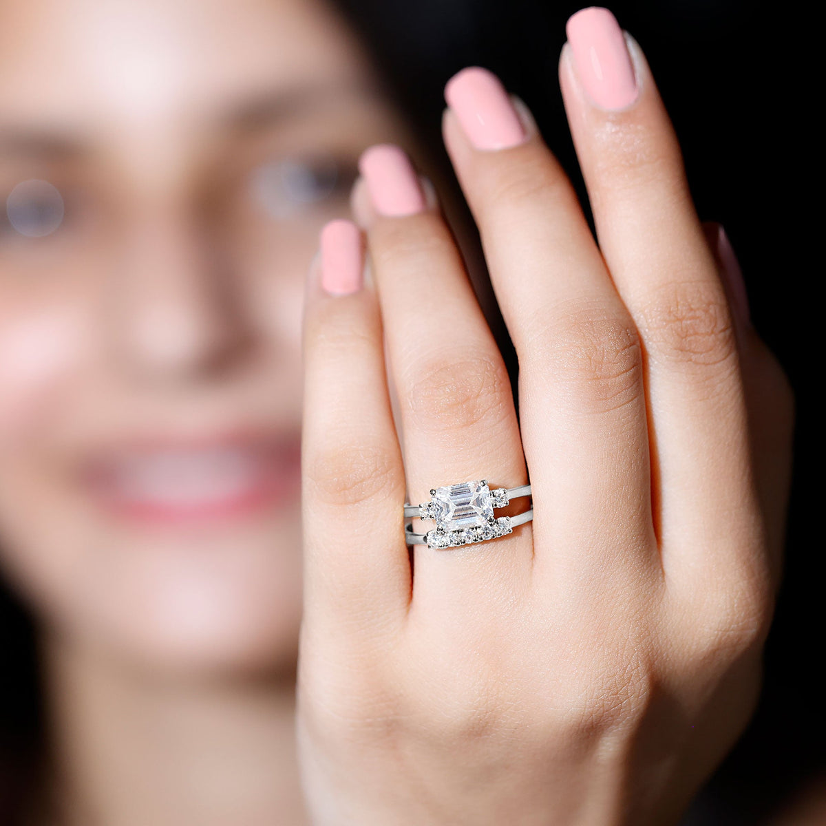 Lab Diamond Emerald Cut Engagement Ring With Band
