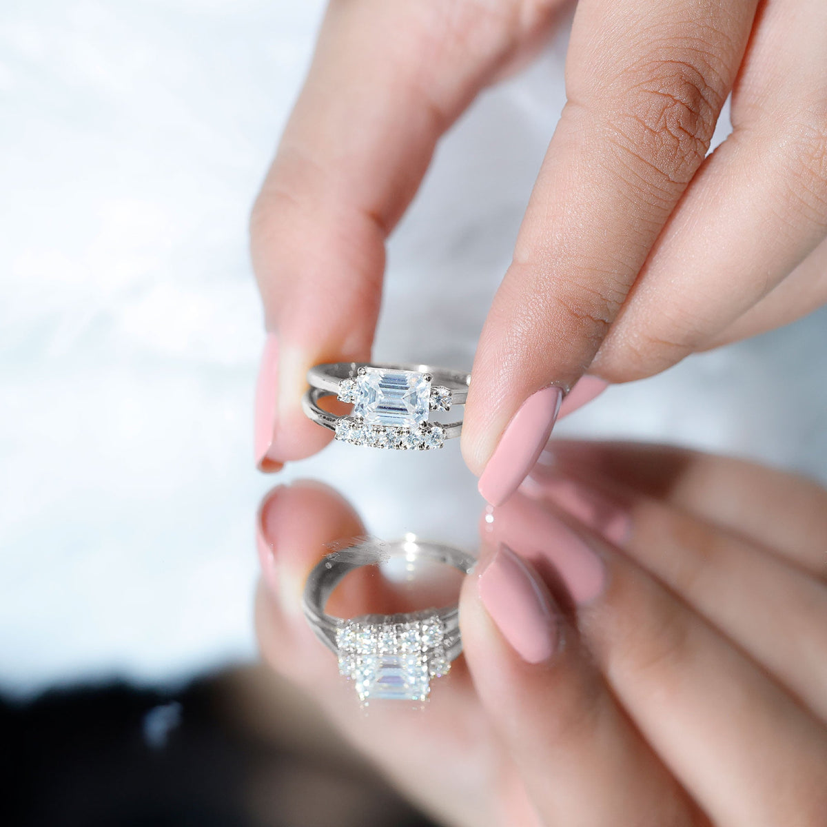Lab Diamond Emerald Cut Engagement Ring With Band