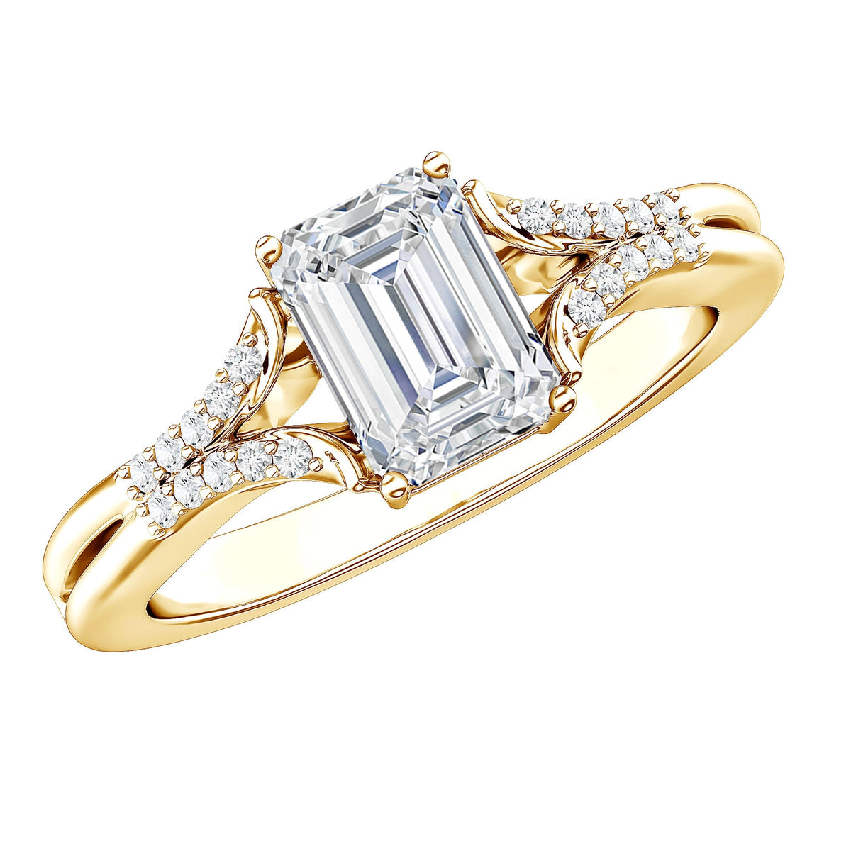 Emerald Cut Lab Diamond Engagement Ring With Split Shank Ring