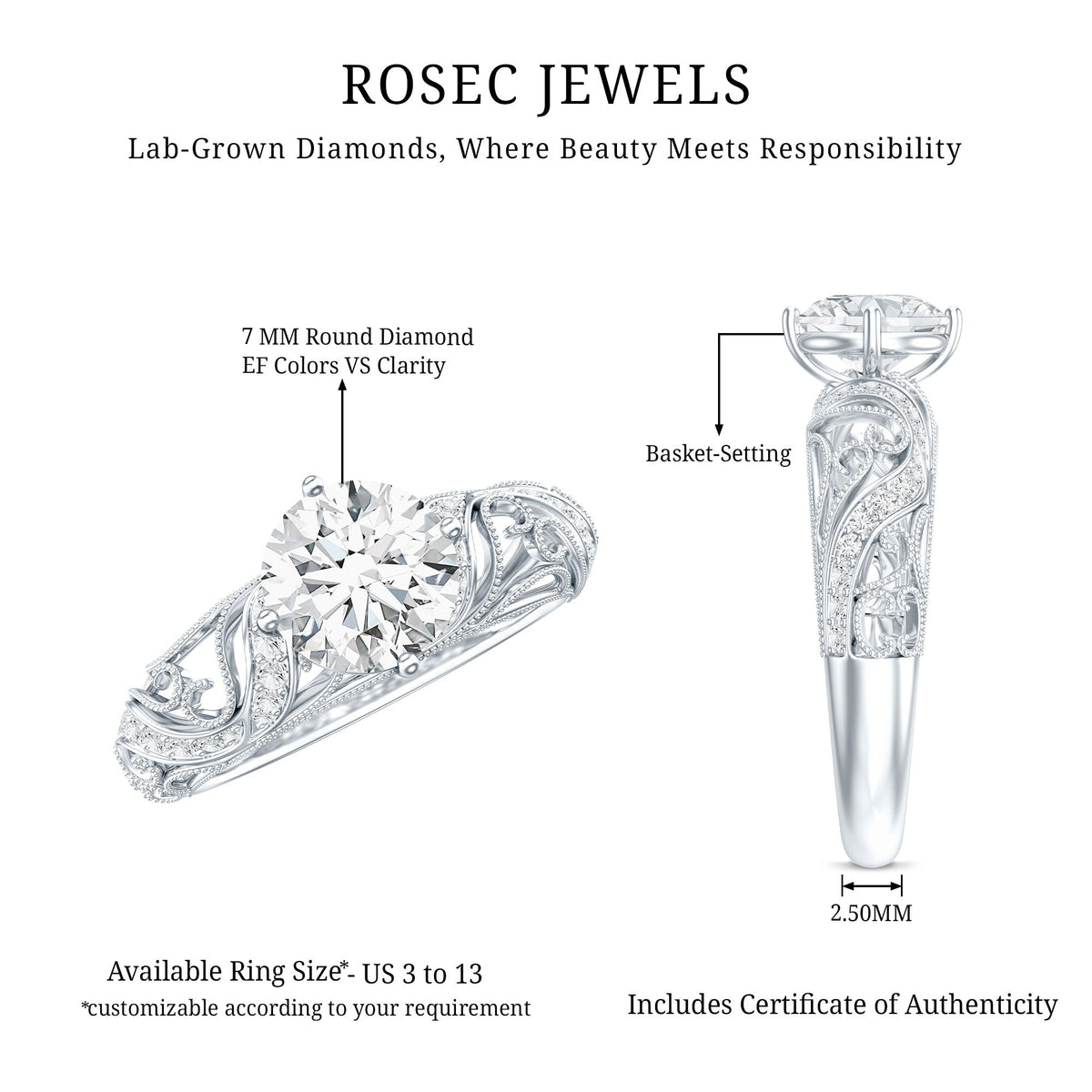 Certified Lab Created Diamond Antique Inspired Engagement Ring