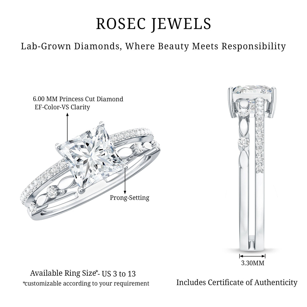 Brilliant Cut Lab Grown Diamond Solitaire Double Band Ring for Women
