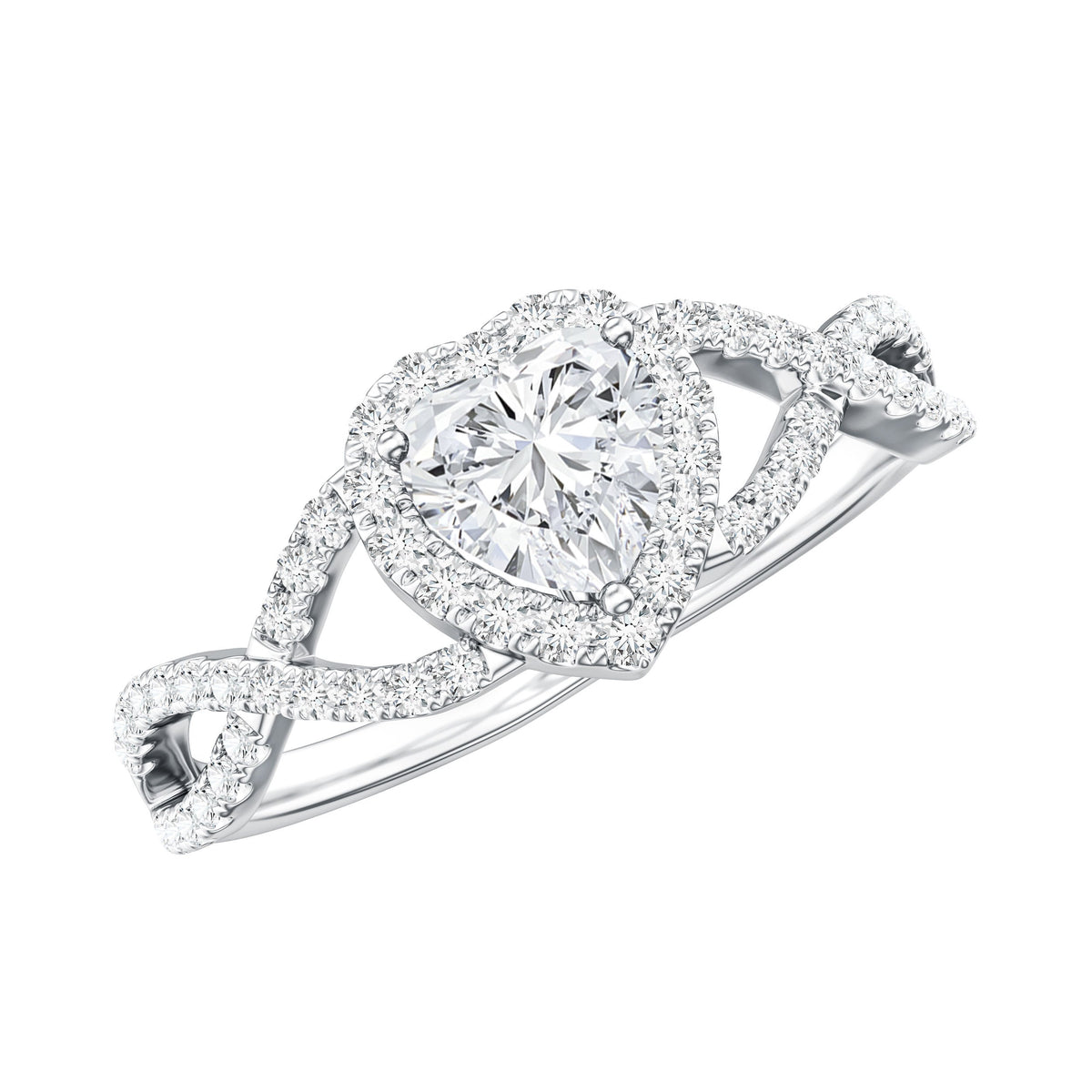Lab Grown Diamond Heart Engagement Ring with Halo Design