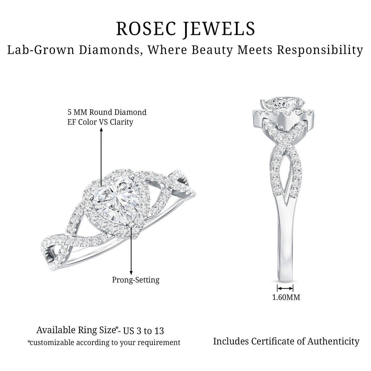 Lab Grown Diamond Heart Engagement Ring with Halo Design