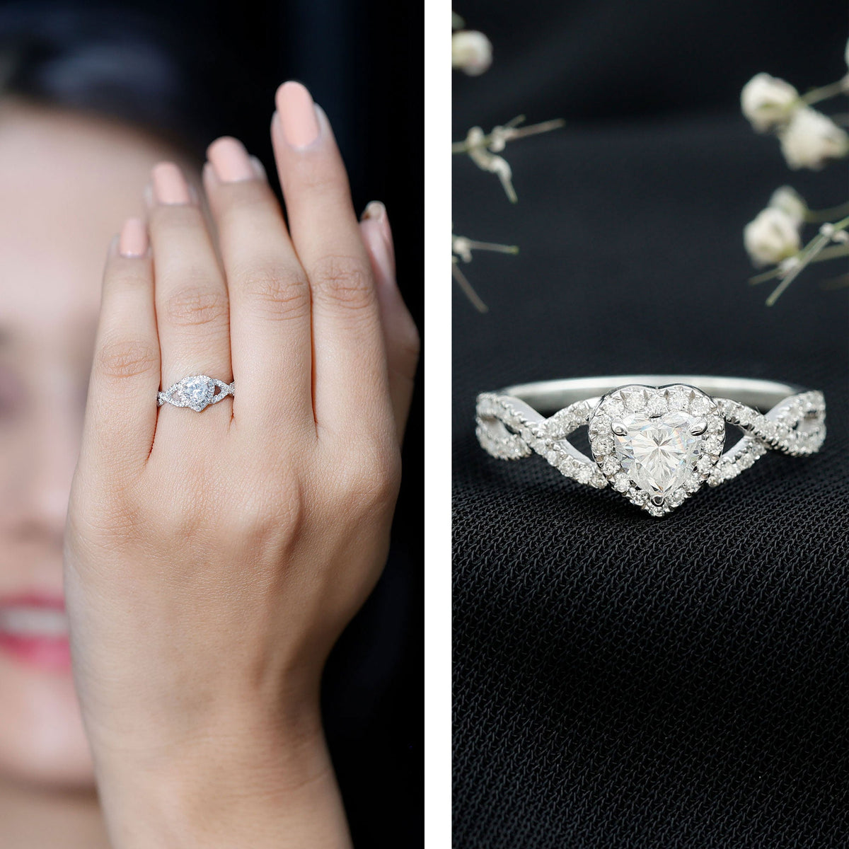 Lab Grown Diamond Heart Engagement Ring with Halo Design