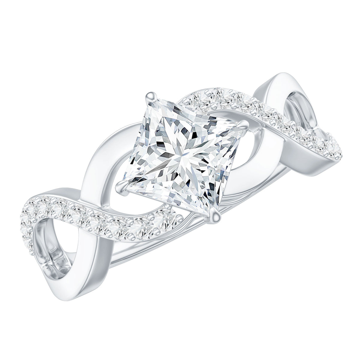 Lab Diamond Crossover Ring with Side Stones