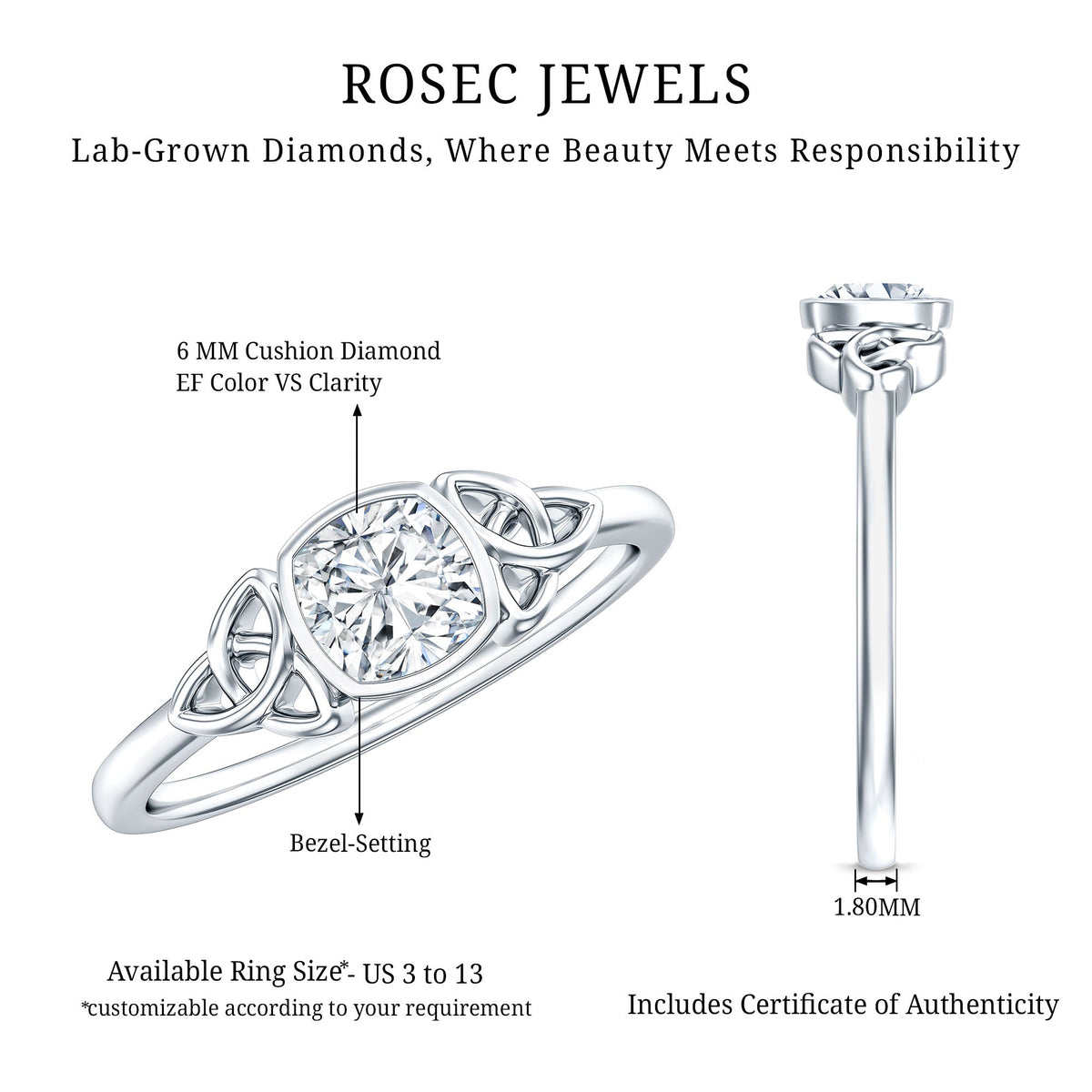 Certified Cushion Cut Diamond Knot Promise Ring