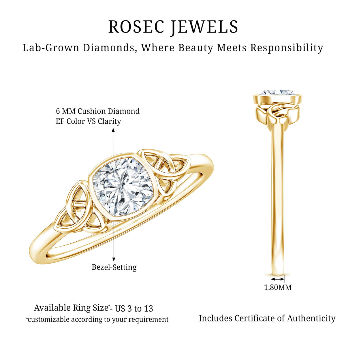 Certified Cushion Cut Diamond Knot Promise Ring