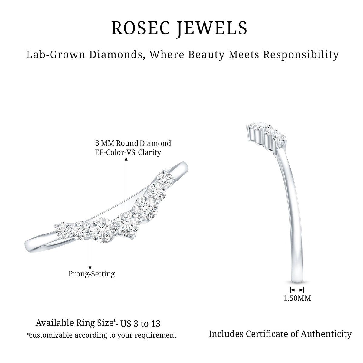 Certified Brilliant Cut Lab Grown Diamond Wedding Band Enhancer