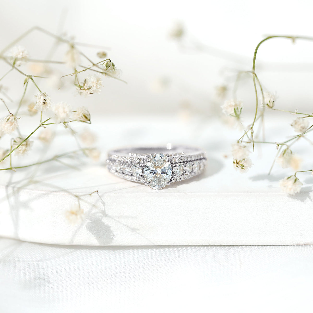 Lab Diamond Statement Engagement Ring With Side Stones