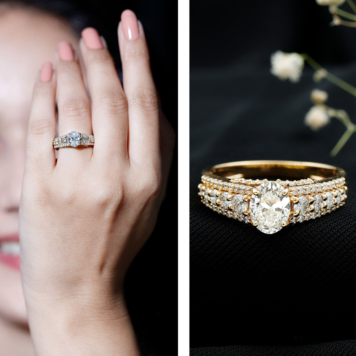 Lab Diamond Statement Engagement Ring With Side Stones