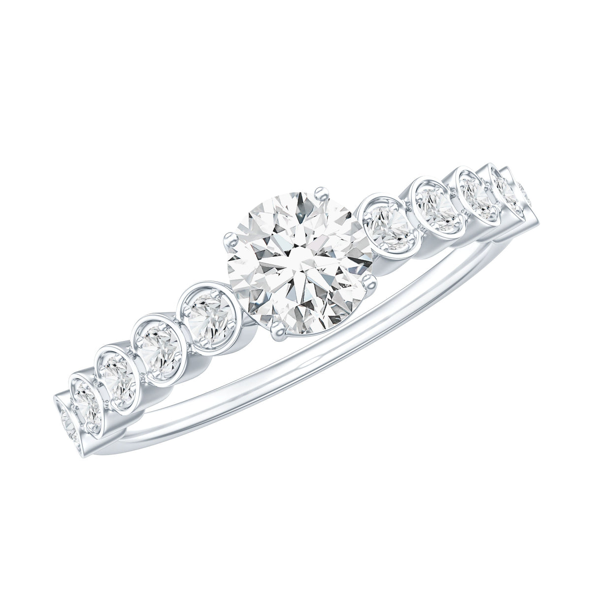 Round Brilliant Cut Lab Diamond Promise Ring with Side Stones