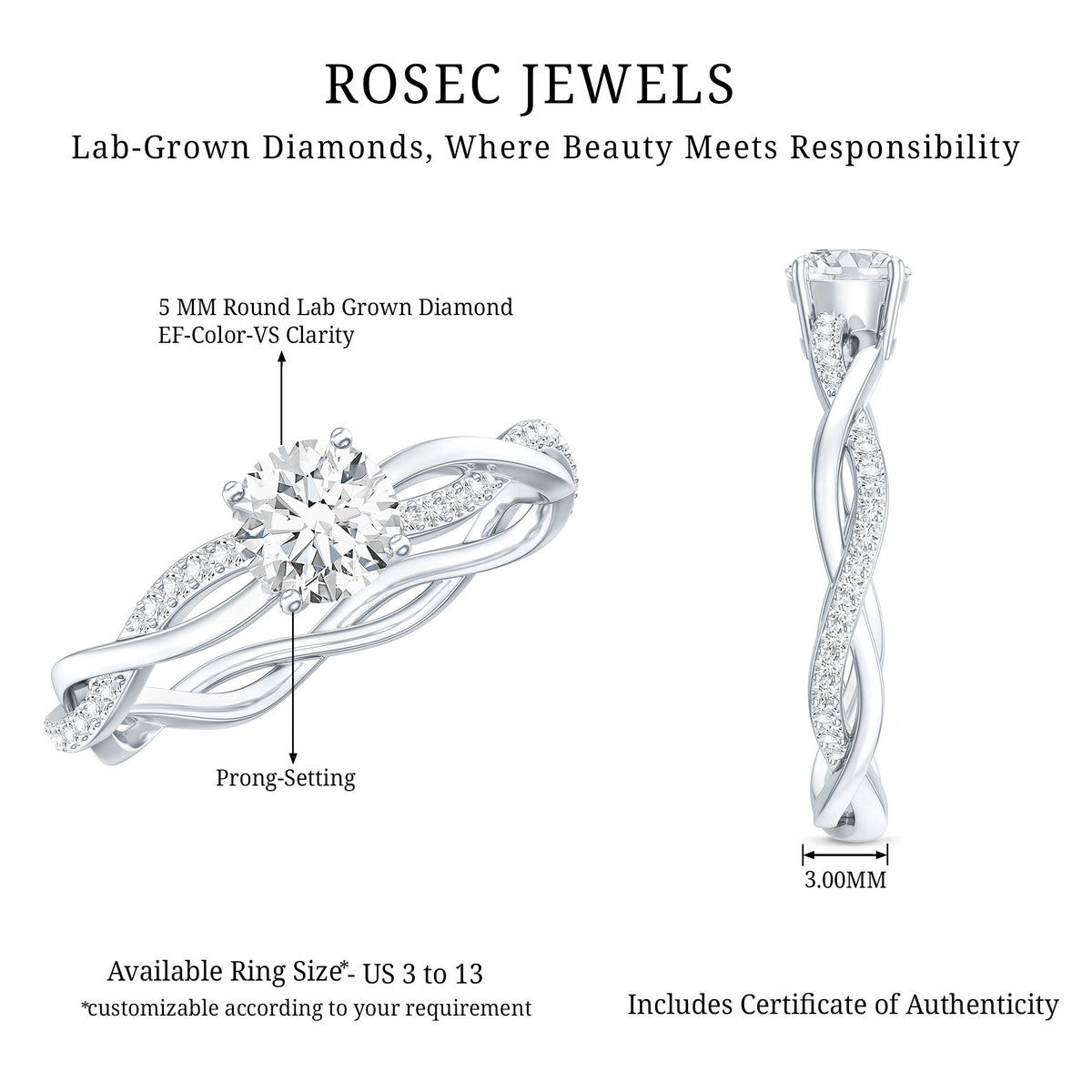 Certified Round Lab Grown Diamond Crossover Promise Ring