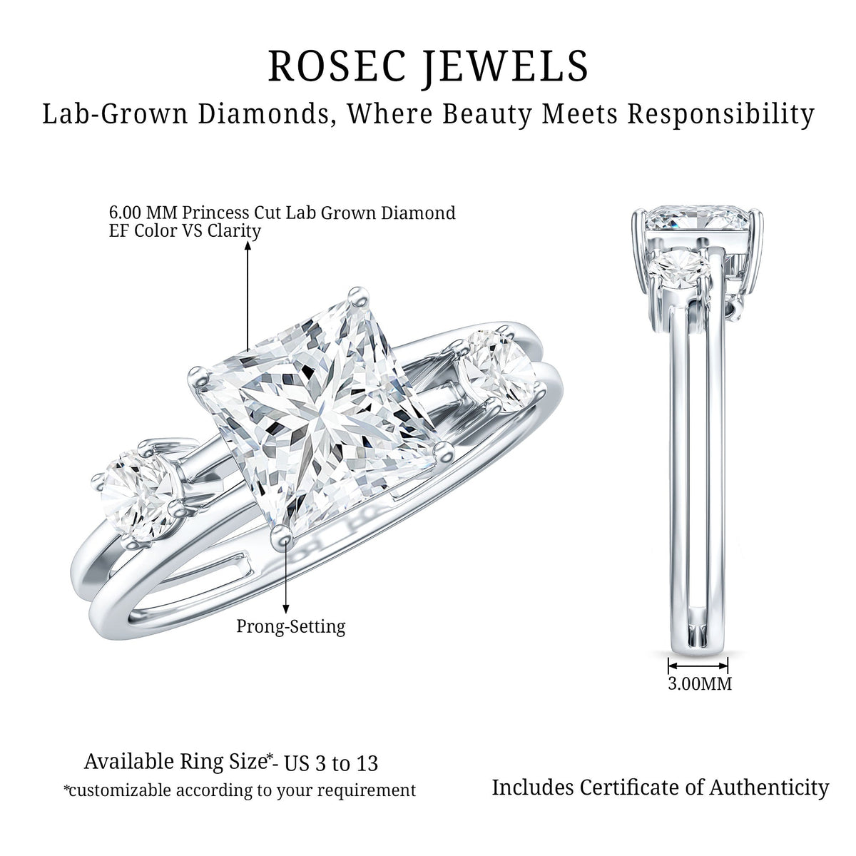 Princess Cut Lab Grown Diamond Double Band Ring