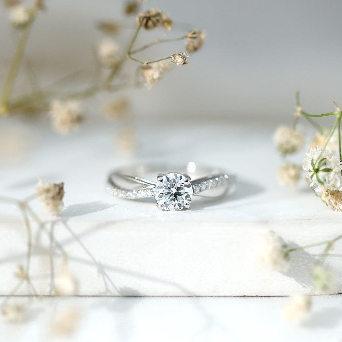 Certified Lab Grown Diamond Engagement Ring With Bypass Details