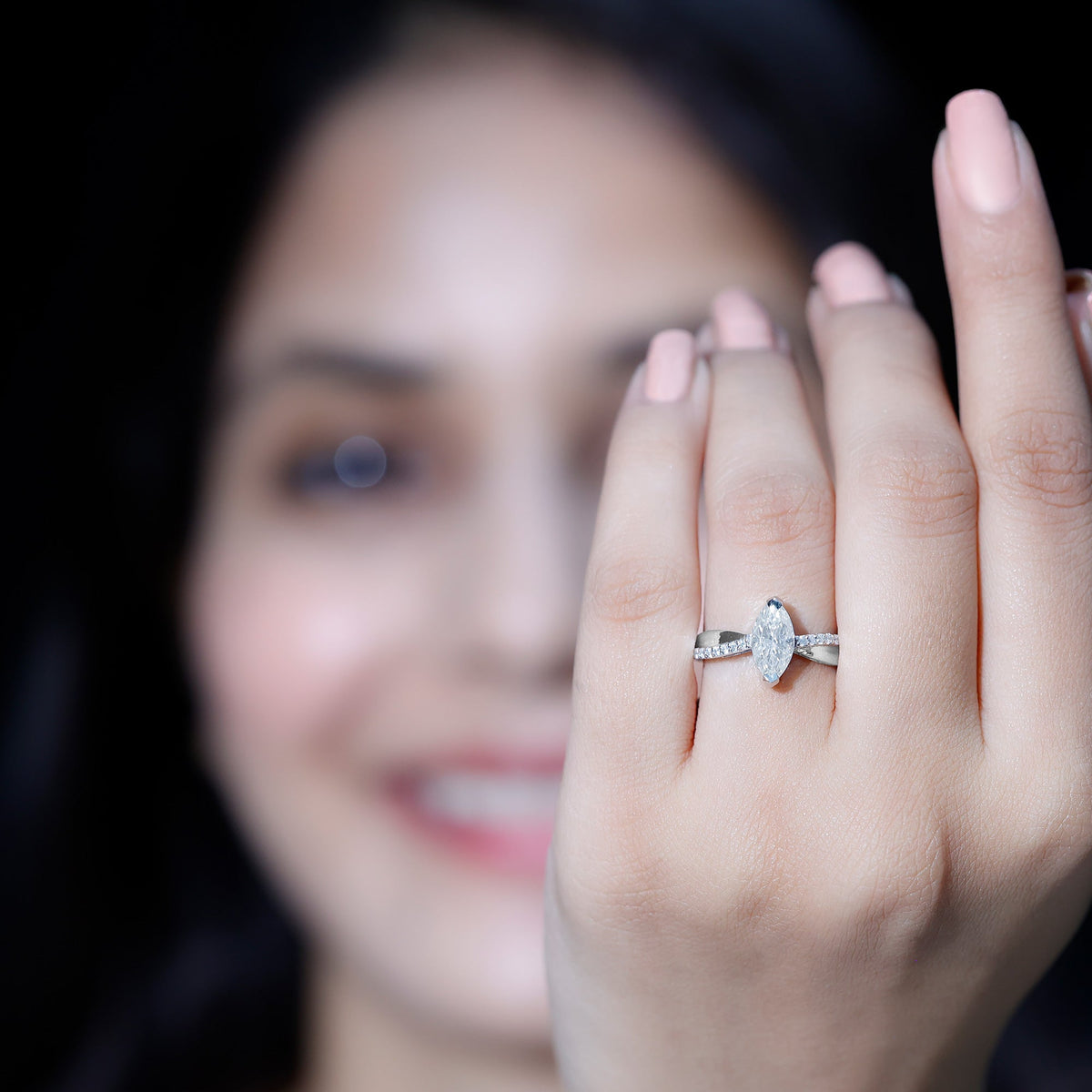 Certified 1 CT Marquise Diamond Solitaire Ring with Side Stones