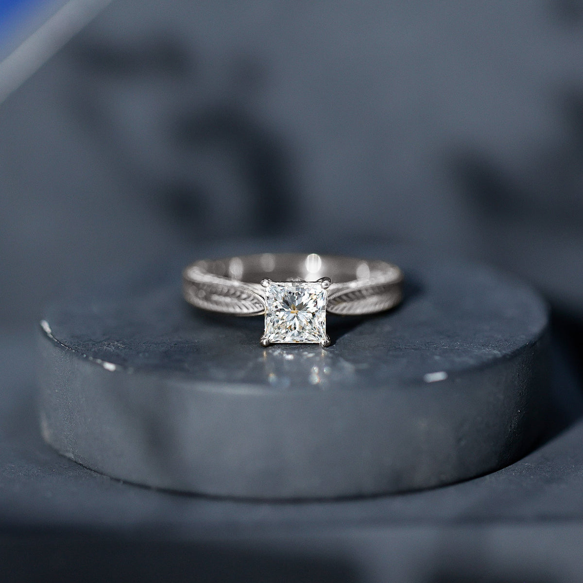 Lab Grown Diamond Engraved Solitaire Engagement Ring in Claw Set