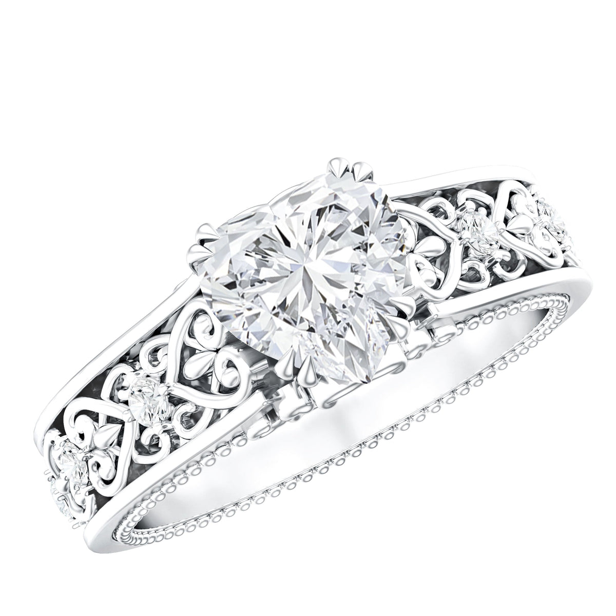 Certified 1 Carat Heart Lab Created Vintage Engagement Ring