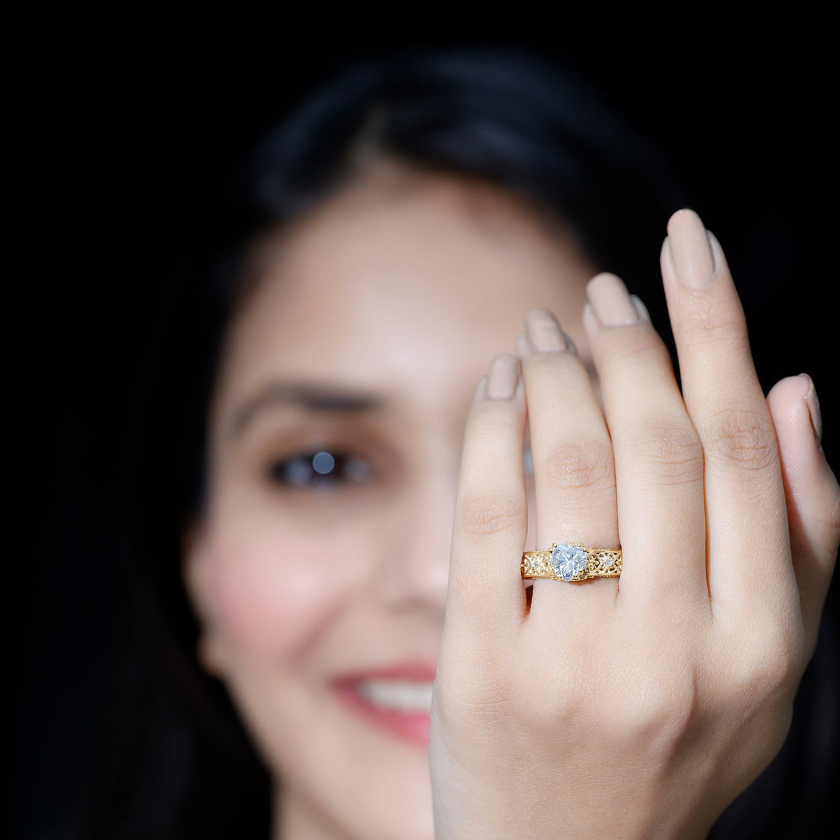 Certified 1 Carat Heart Lab Created Vintage Engagement Ring