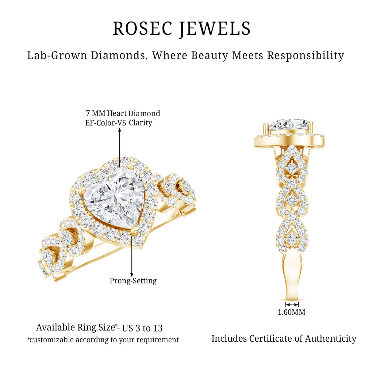 Vintage Inspired Lab Grown Diamond Heart Engagement Ring For Her