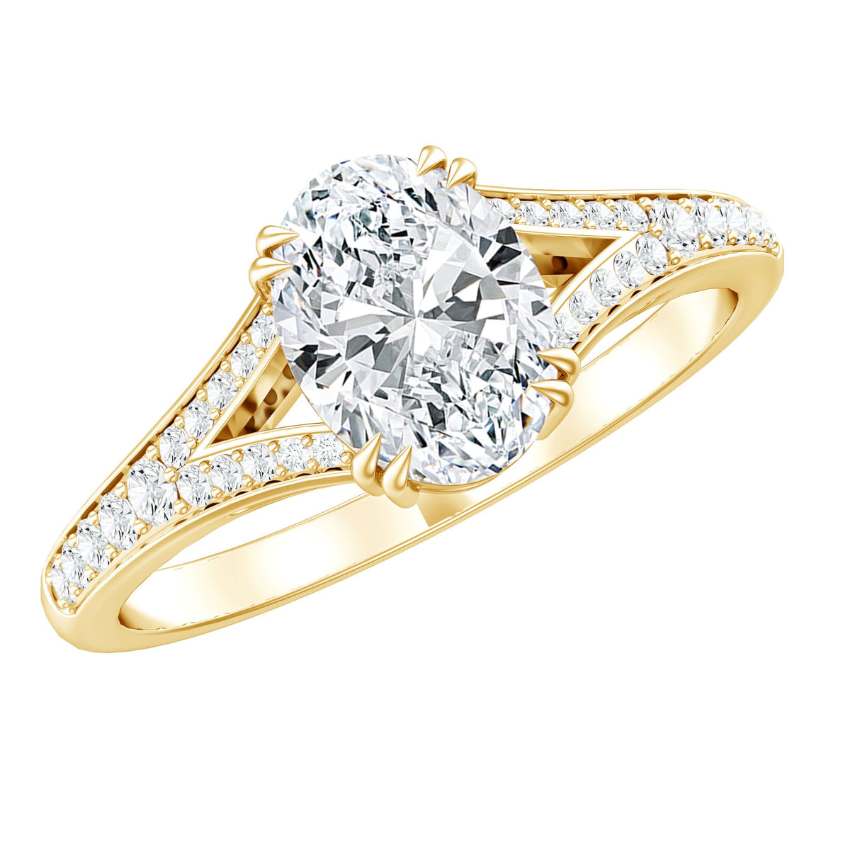 Oval Brilliant Cut Lab Diamond Engagement Ring with Split Shank