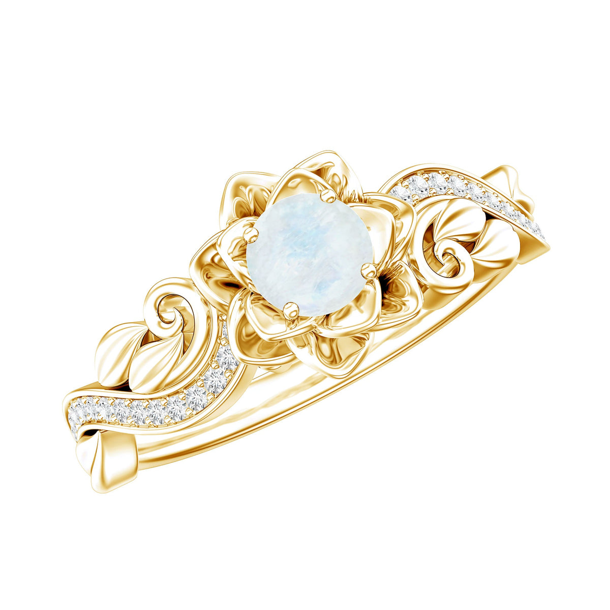 Genuine Moonstone and Diamond Blooming Engagement Ring in Silver