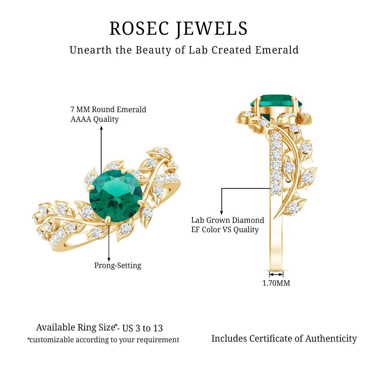 Lab Created Emerald and Diamond Vine Engagement Ring in Silver