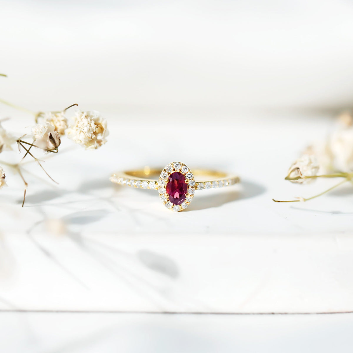 Oval Rhodolite Garnet and Diamond Promise Ring for Her