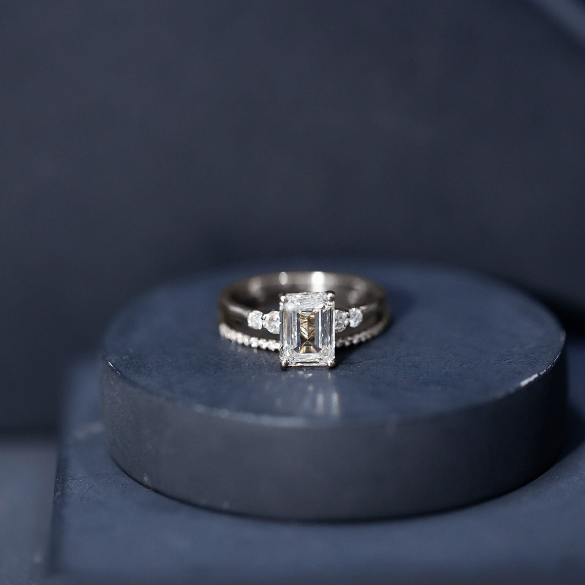 Certified Lab Grown Diamond 1.8 Carat Emerald Cut Engagement Ring with Band