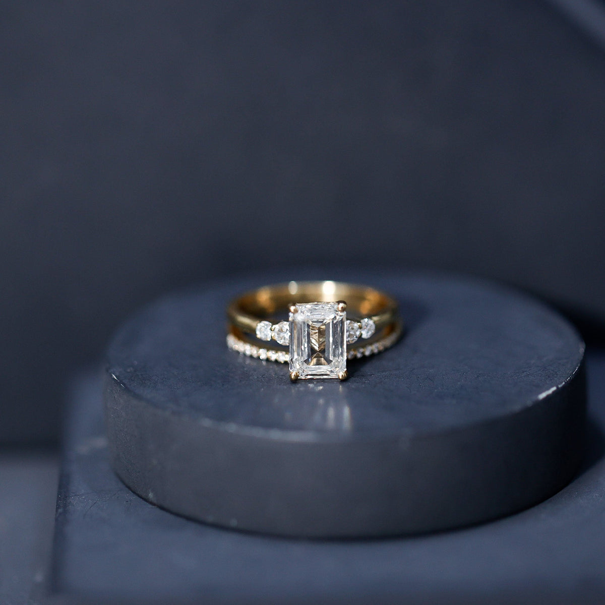 Certified Lab Grown Diamond 1.8 Carat Emerald Cut Engagement Ring with Band