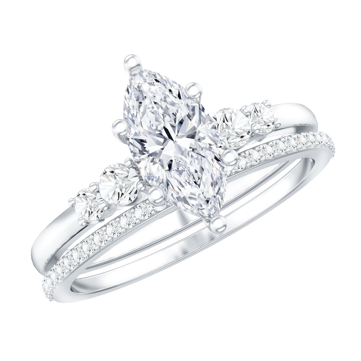Lab Grown Diamond 1 Carat Marquise Engagement Ring with Wedding Band