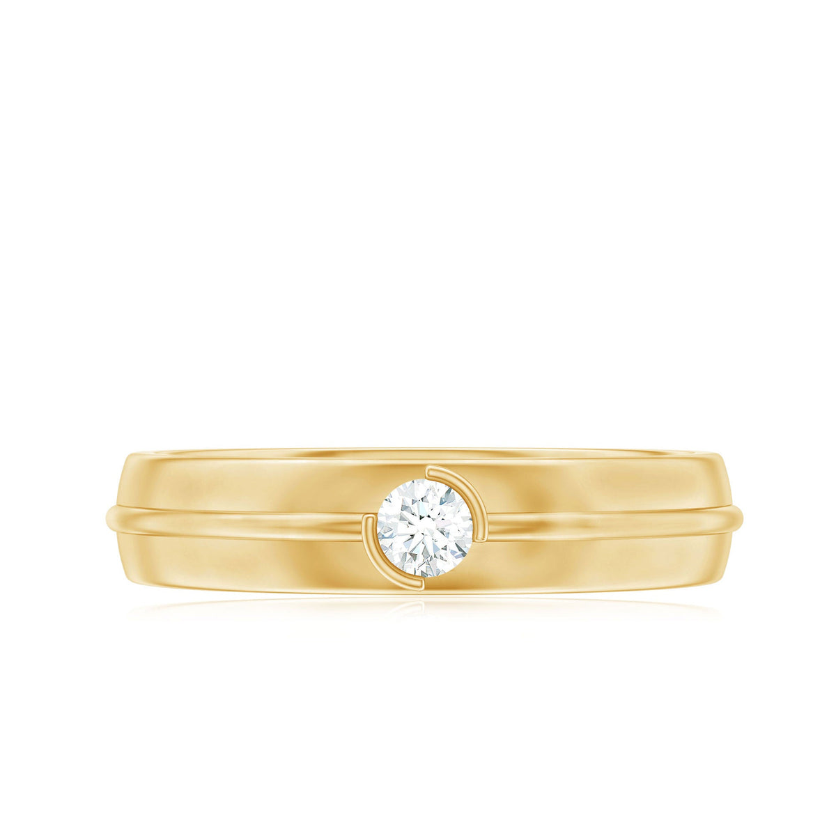 Bezel Set Round Moissanite Mens Wedding Band Ring