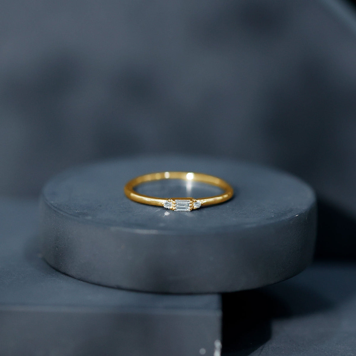Minimalist Baguette and Round Diamond Promise Ring