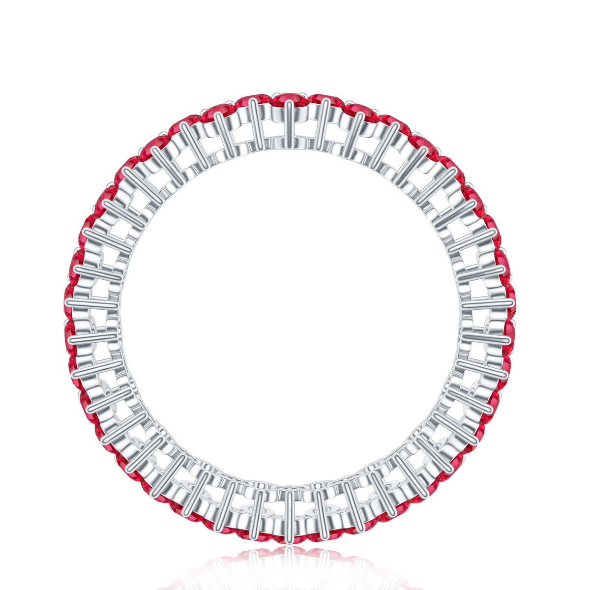 Round Lab Created Ruby Cluster Eternity Ring in Prong Setting
