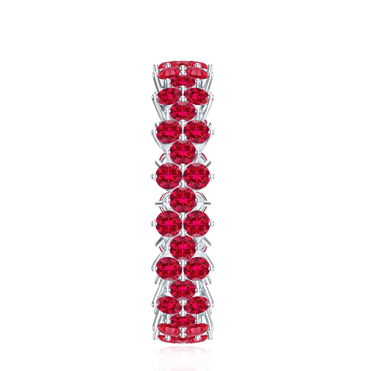 Round Lab Created Ruby Cluster Eternity Ring in Prong Setting