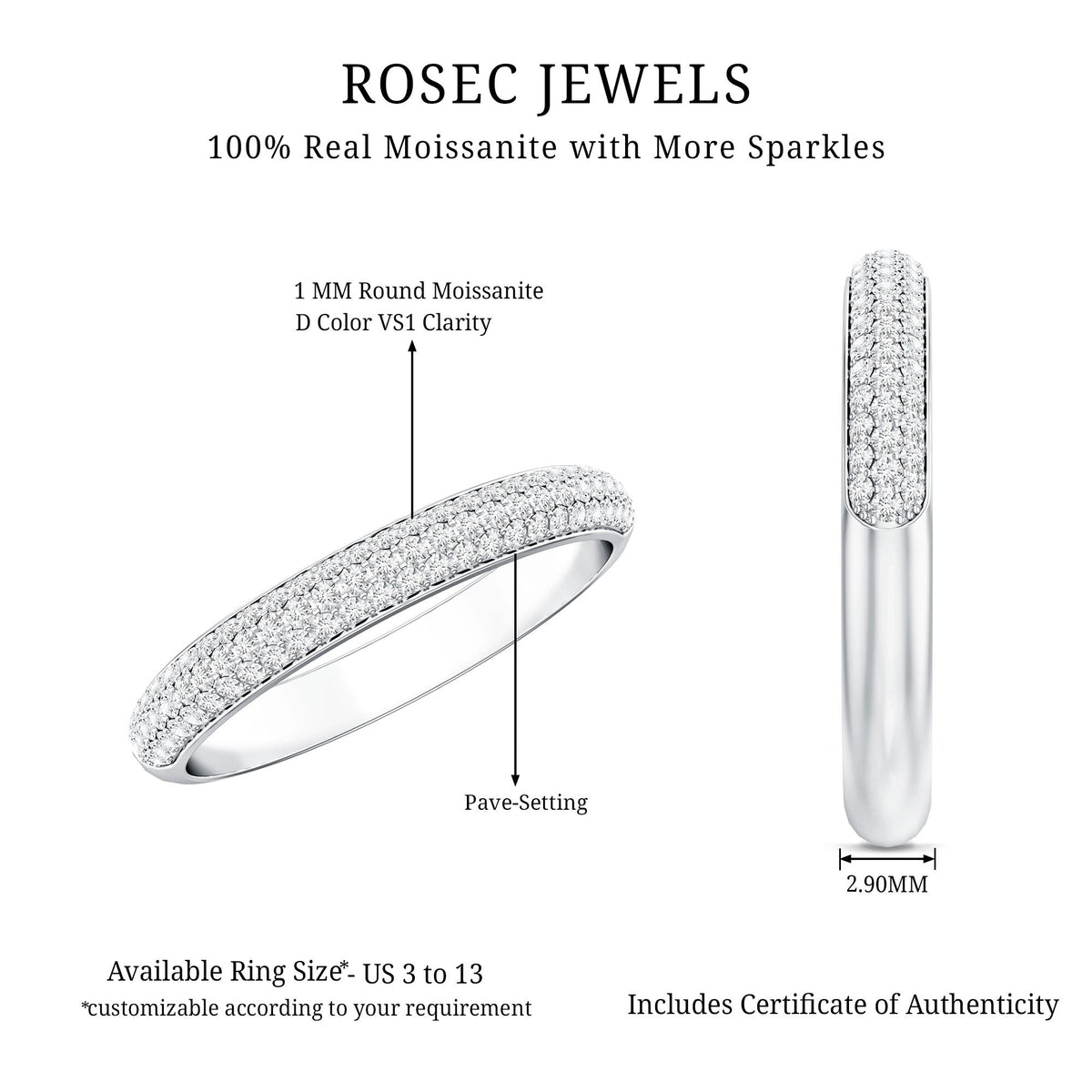 Brilliant Cut Round Moissanite Band Ring For Women