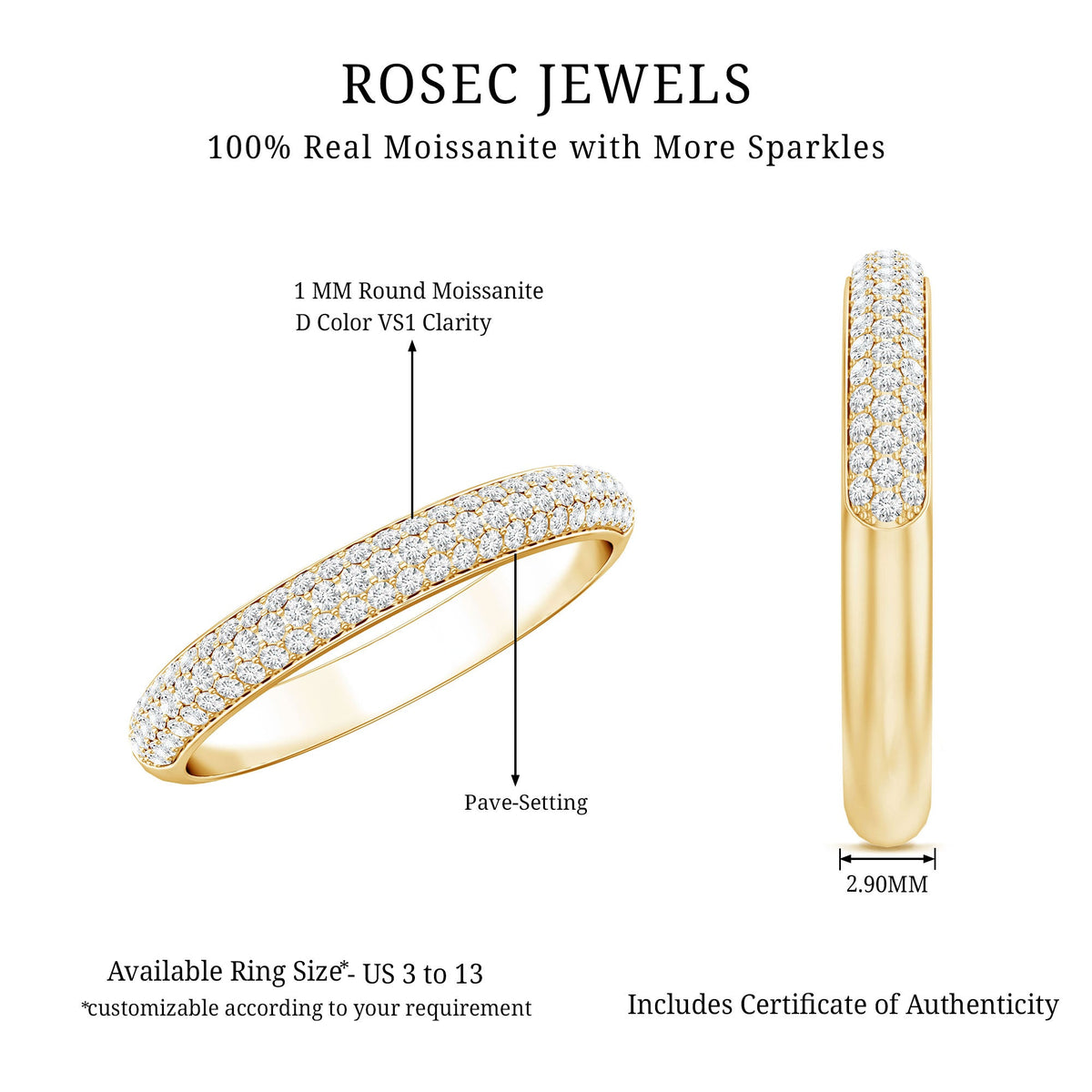 Brilliant Cut Round Moissanite Band Ring For Women