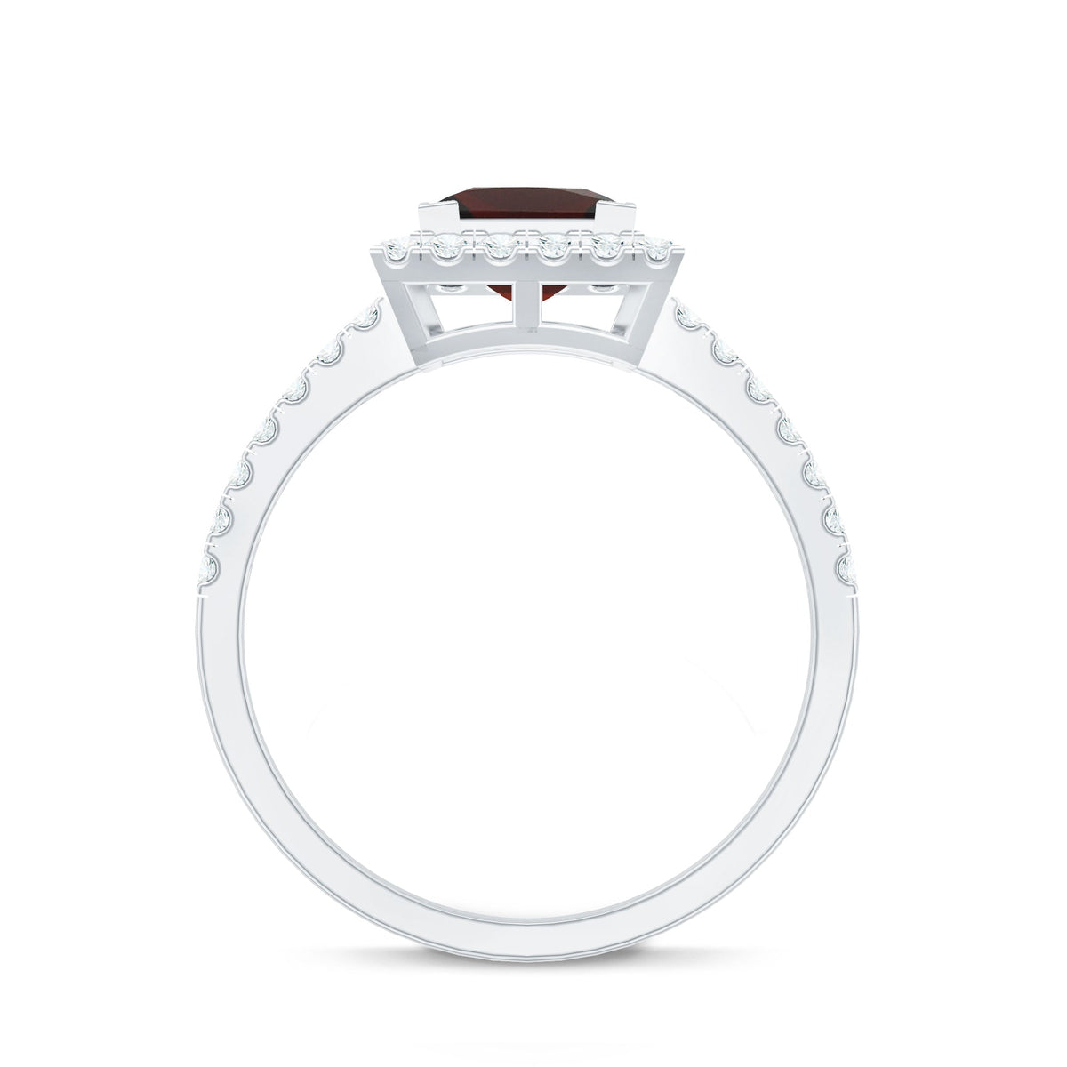 Natural Garnet Princess Cut Engagement Ring with Diamond Halo